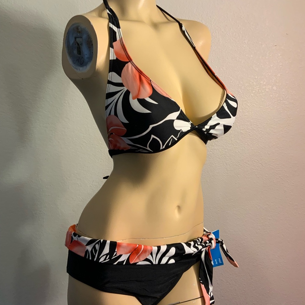 Sessa women’s swimsuit bikini set tropical print halter, banded hipster NWT 12